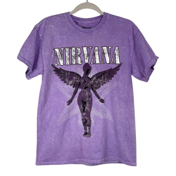 Nirvana Angel Graphic Tee Purple Band T-Shirt Vintage Style Grunge S - Picture 8 of 9